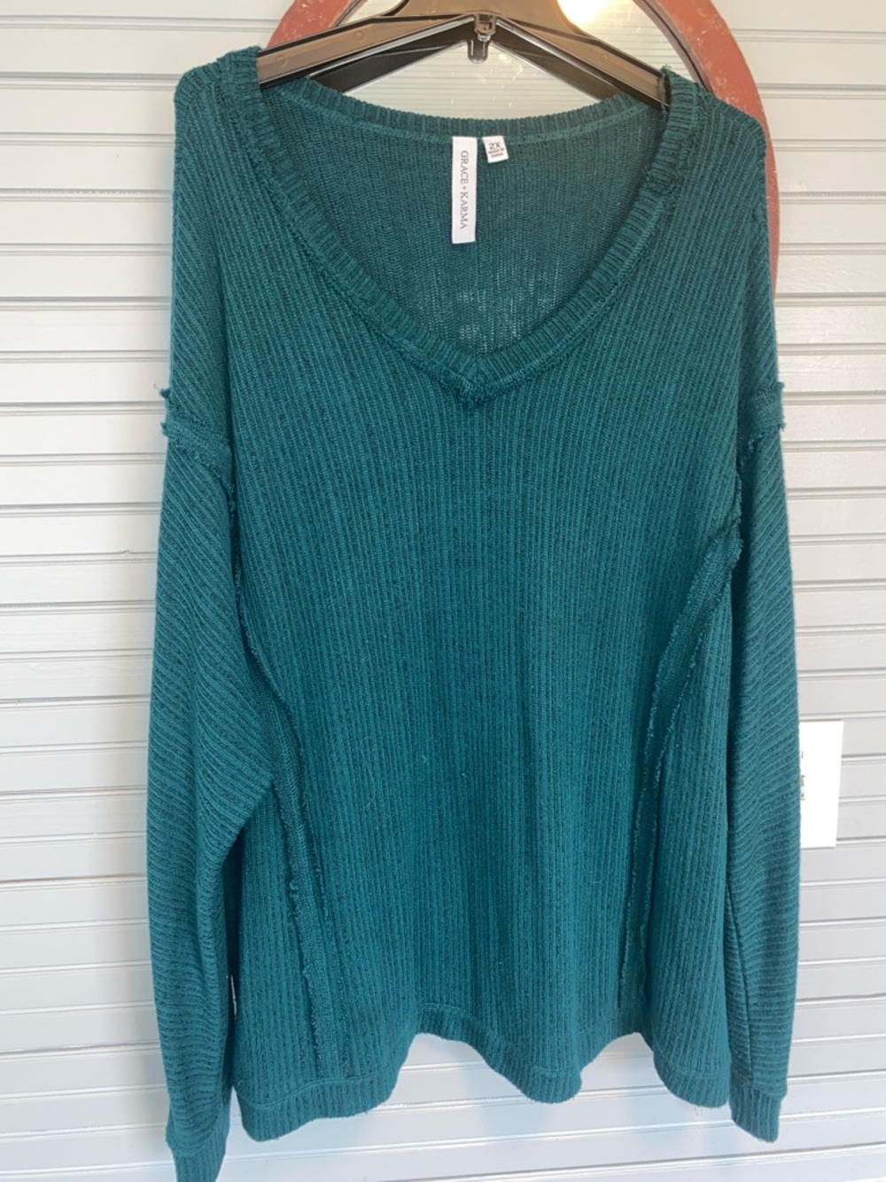 Teal Ribbed V-Neck Sweater